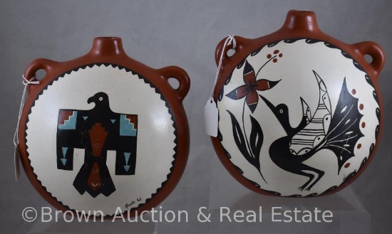 (2) Southwest Pottery decorated 7"h water vessels (dated 1983)