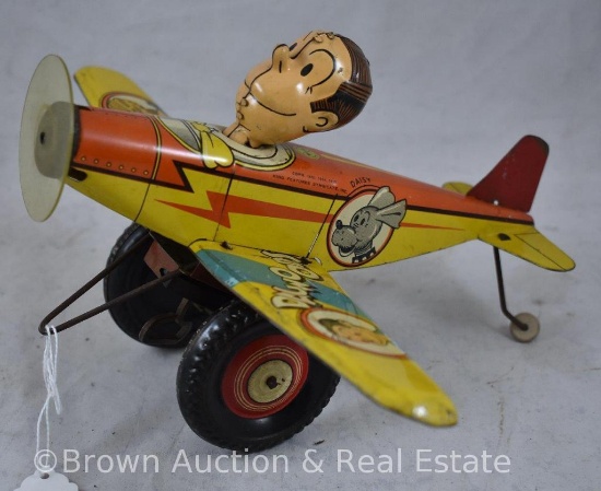 Marx tin wind-up "Dagwood's Solo Flight" airplane - WORKS! SEE VIDEO!