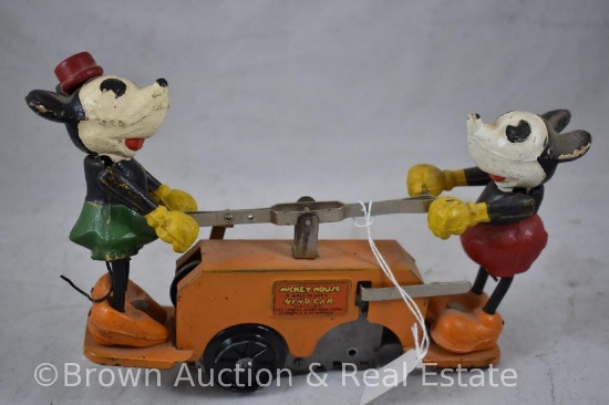 "Mickey Mouse Hand Car" tin wind-up/ran on Lionel's O-gauge rails (tender condition but appears