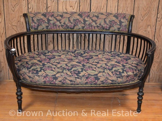 Antique settee with rounded arms, nicely upholsteed, 4'2" arm span **BROWN AUCTION WILL NOT SHIP
