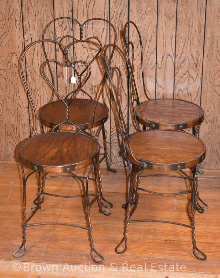 (4) Ice cream parlor chairs, twisted wrought iron legs and heart-shapes back **BROWN AUCTION WILL