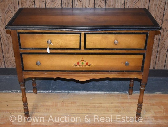 2-drawer Sideboard for dining room with stencilled design, 3'6"w x 18" deep x 2'10" tall **BROWN