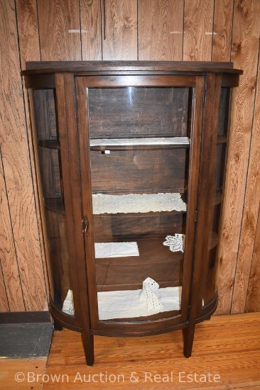 Curved glass china cabinet, 39"w x 5'3" tall **BROWN AUCTION WILL NOT SHIP THIS ITEM. BUYER HAS