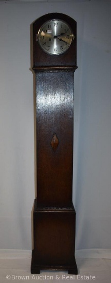 Key-wind/chiming clock in wooden case meas. 4'3" tall, "Foreign" marked on works