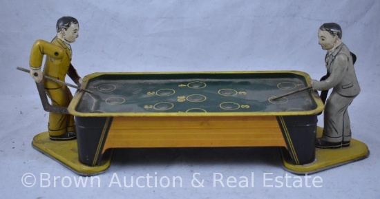 Ranger steel mechanical billiard table, tin litho, wind-up, 14"l