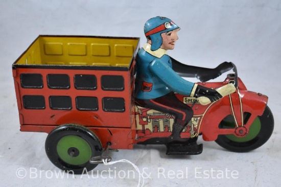 Marx Speed Boy Delivery motorcycle, wind-up - WORKS! SEE VIDEO!