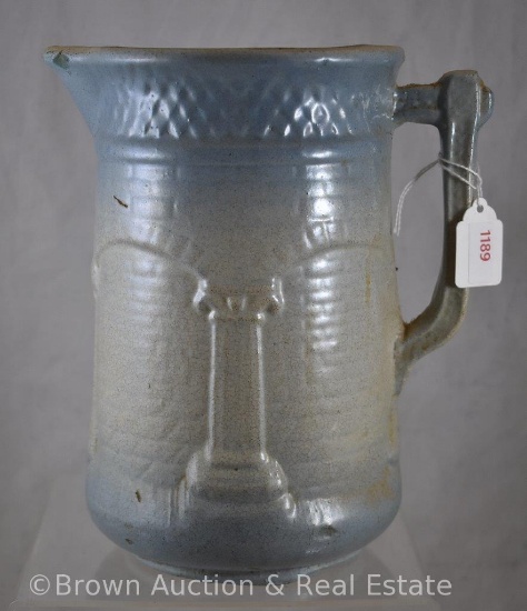 Blue and white Stoneware 9"h pitcher, Column and Arches