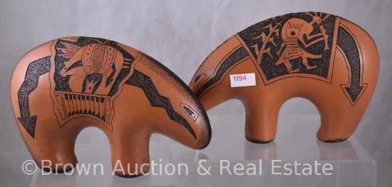 (2) Figural animals with etched designs by Jess Lansing/Navajo, 2014, 6"h x 8"l