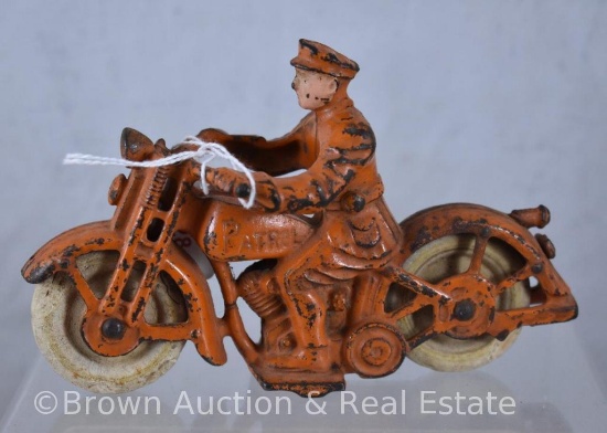 Hubley Cast Iron "Patrol" motorcycle with rider