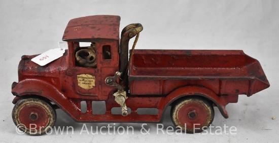 Arcade Cast Iron "International Harvester Trucks" Red Baby Dump Truck with hoist