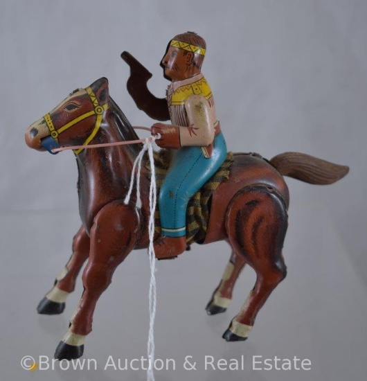 Tin Litho wind-up Indian on Horse toy (does not appear to work)