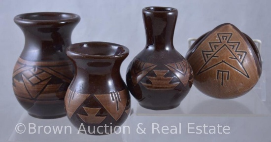 (4) Small Native American signed Sioux Pottery/RC/SD vases