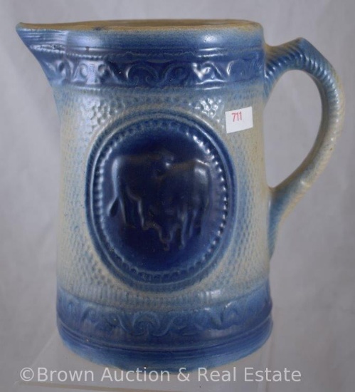 Blue & white Stoneware 8" pitcher with Cows