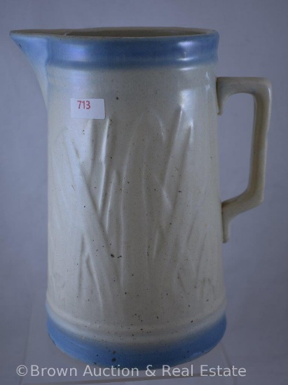 Blue & white Stoneware 9"h pitcher with Cattails