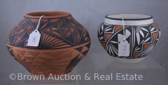 (2) Native American signed Acoma pots, 4.25" and 5.5"