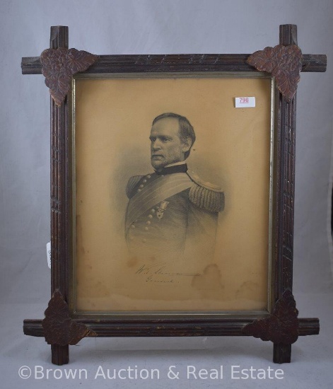 Framed picture of William Tecumseh Sherman/Civil War General, 12" x 14"