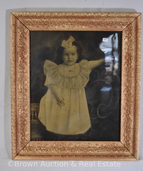 Large old photograph of young girl (noted on back of photo 1887), framed size 19" x 21"