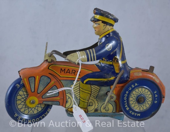 Marx Motorcycle Policeman tin wind-up toy - WORKS! SEE VIDEO!