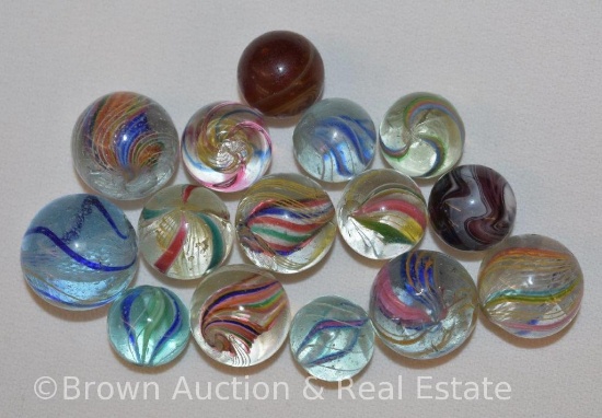 (15) Assorted swirl marbles, 2 sizes