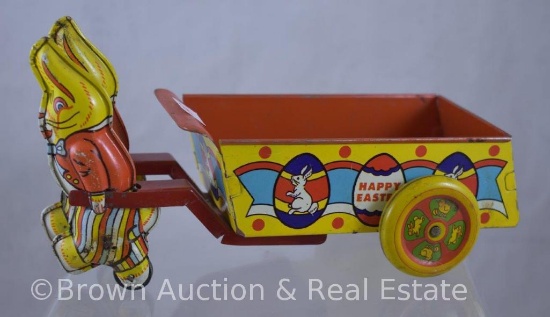 Wyandotte pressed steel "Happy Easter" wagon pulled by 2 rabbits