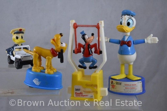 (3) Gabriel toys - Pluto and Donald Duck push-up puppet and Goofy tricky trapeze