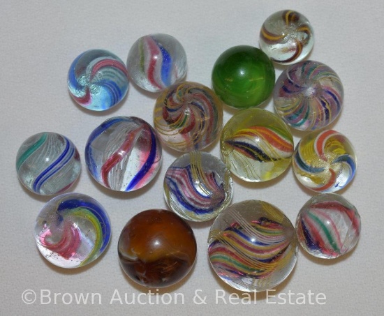 (15) Swirl marbles, assorted sizes