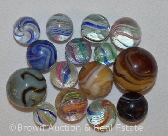 (15) Swirl marbles, 3 sizes
