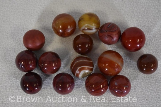 (15) Assorted marbles, assorted sizes of red and brown