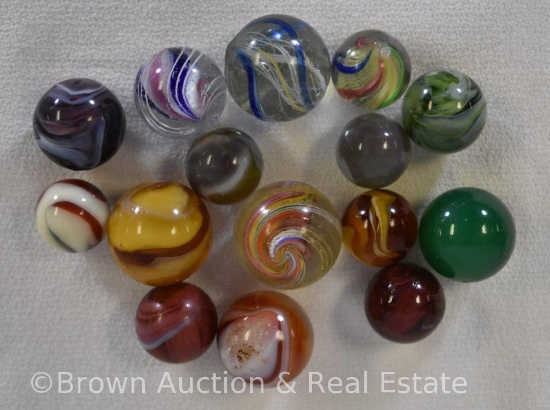 (15) Assorted marbles, some swirl and agate