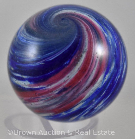 Swirl marble, 1.5"d, red/white/cobalt