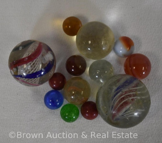 (13) Marbles of assorted sizes incl. swirl and solid colors