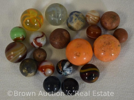 (20) Marbles of assorted sizes incl. swirl and solid colors