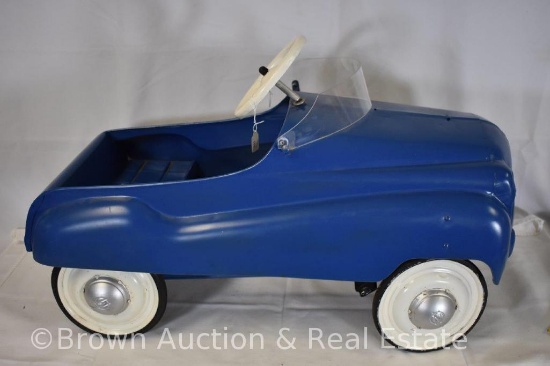 Blue pedal car with windshield