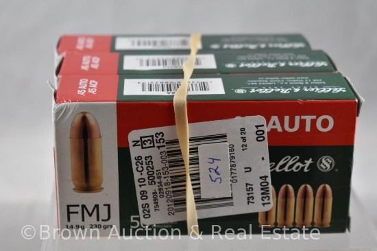 (3) Boxes of Sellier and Bellot 45 Auto ammo