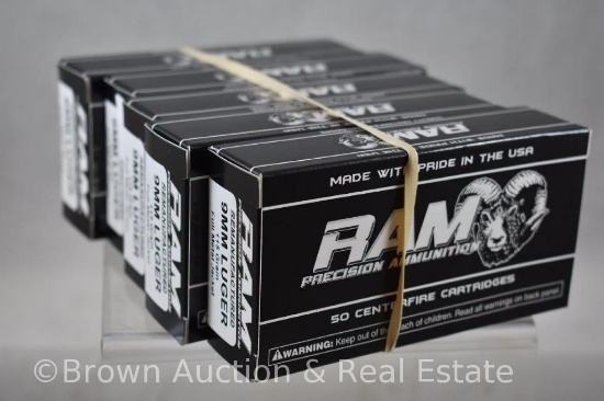 (5) Boxes of RAM 9mm Luger ammo