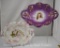 (2) Germany handpainted porcelain oblong bowls with open handles