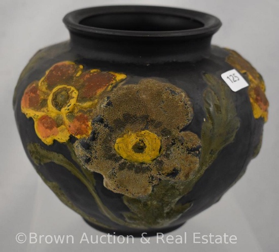 Tiffin black milk glass bowl/vase, 5.5"h