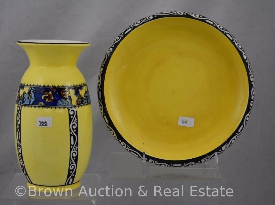(2) Mrkd. Czechoslovakia pieces, yellow with nice Art Nouveau designs