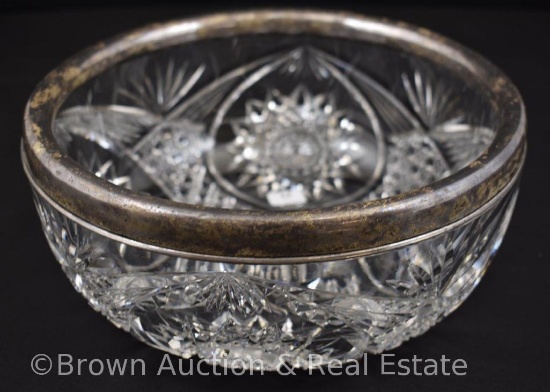 American Brilliant Cut Glass 9"w x 4"h bowl with Sterling Silver rim