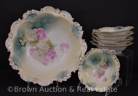 R.S. Prussia 7 pc. Berry set, Roses and Snowballs