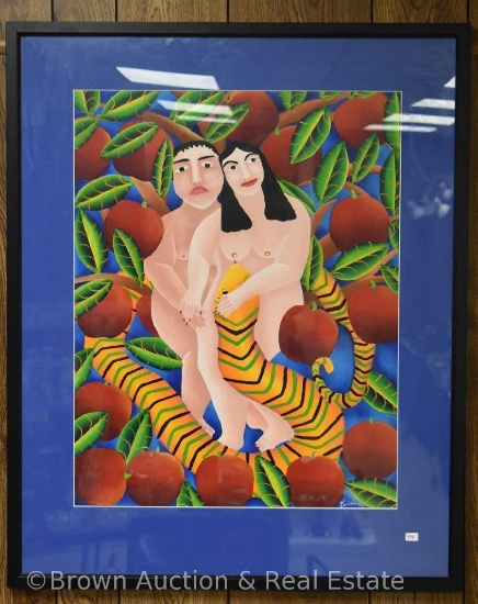 Large picture depicting Adam/Eve and snake, artist signature but can't make out