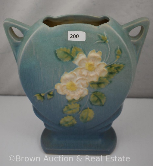 Roseville White Rose 984-8" pillow vase, blue