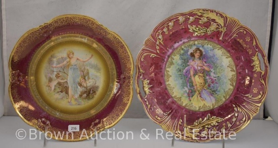 (2) Handpainted porcelain 10"d plates