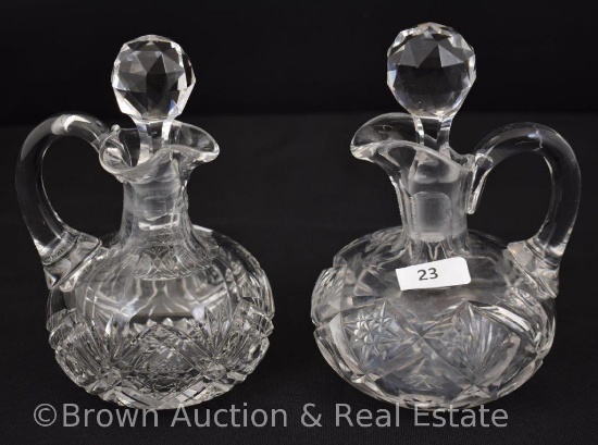 (2) American Brilliant Cut Glass 5.5"h cruets w/stoppers