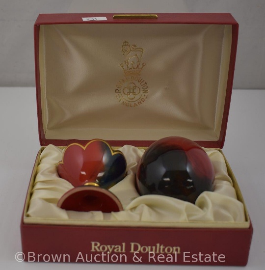 Royal Doulton Flambe egg and stand, original box