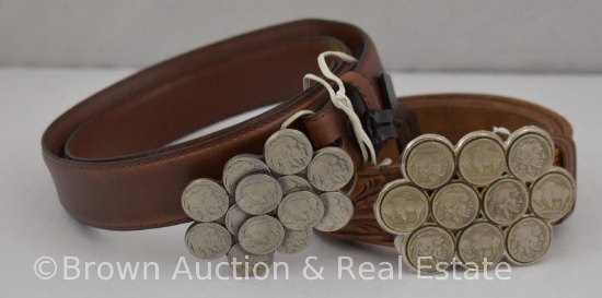 (2) Leather belts with buffalo nickels buckles