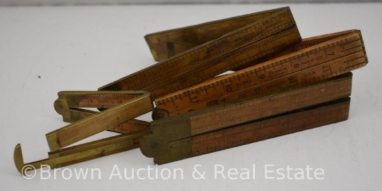 (4) Wood and brass folding rulers