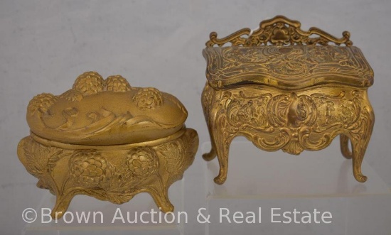 (2) Art Nouveau gold gilt jewelry casket/trinket boxes