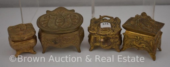 (4) Art Nouveau gold gilt jewelry casket/trinket boxes