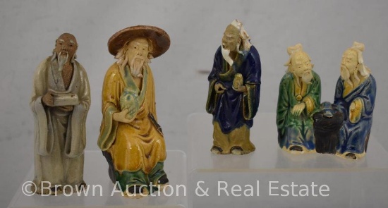 (4) Chinese clay mud men glazed figurines